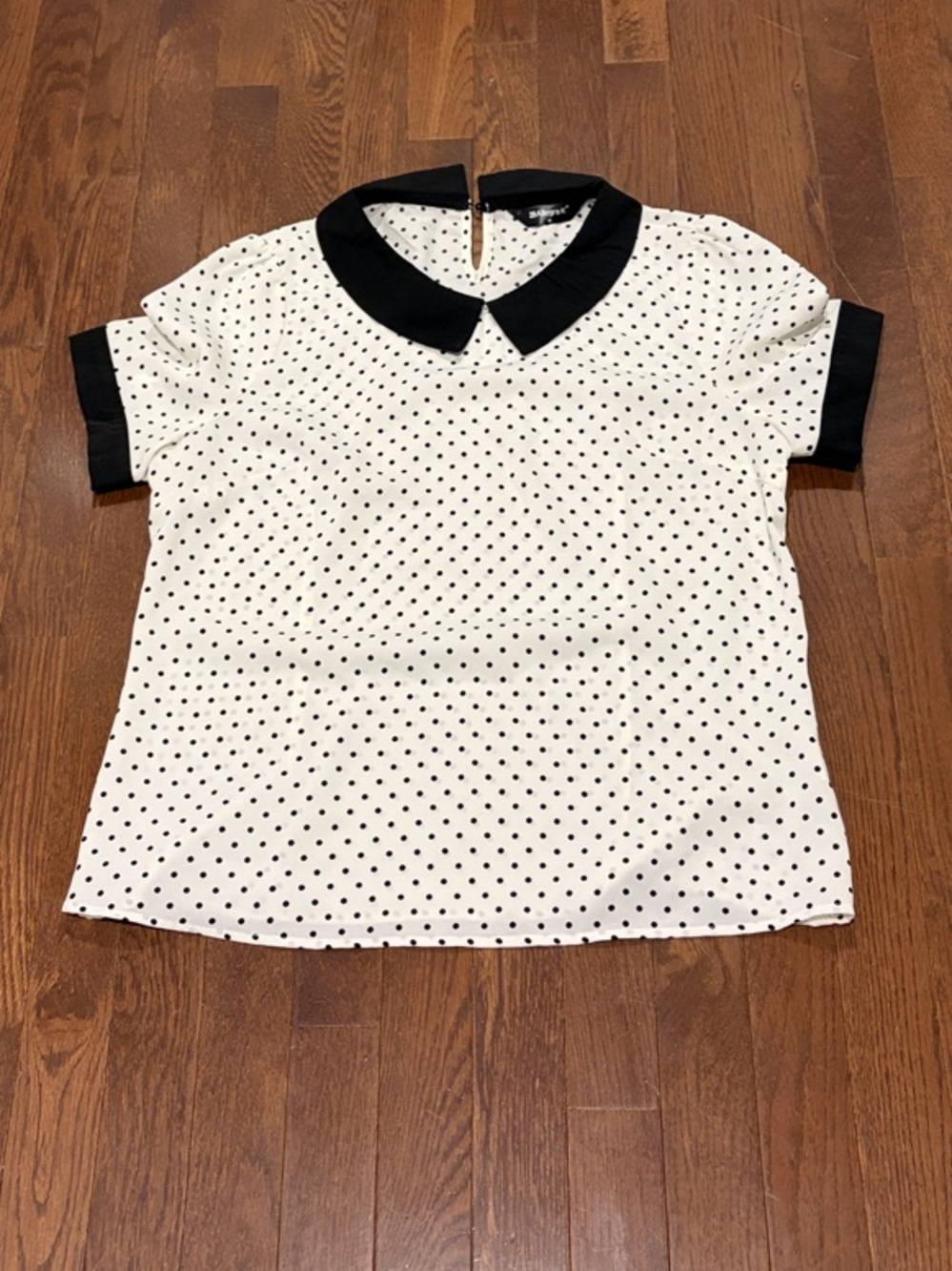 Women’s Polka Dot Peter Pan Collar Top - Black & White